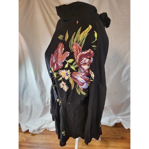 Free People Gemma Tunic Floral Dress Tie Open Back Small Long Sleeve Mock Neck - Picture 4 of 6